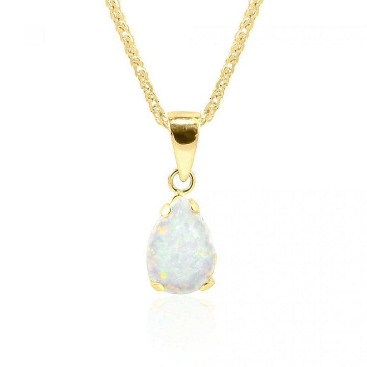14K Yellow Gold 7x10mm White Opal Drop Pendant