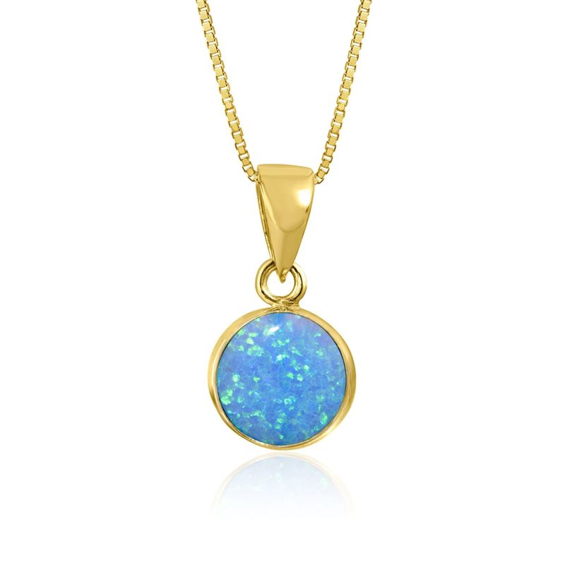 14K Gold Blue Opal Pendant Classy Style