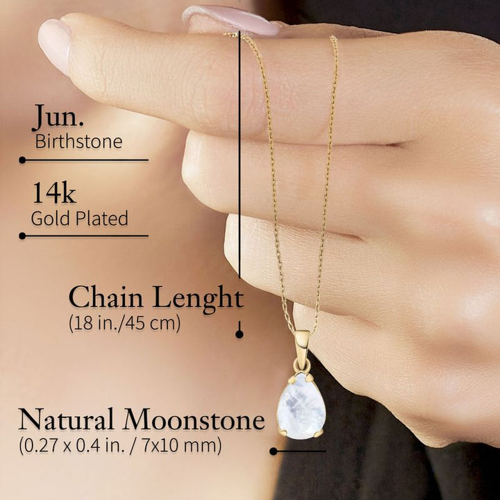 14K Gold Plated Moonstone Teardrop Pendant Necklace