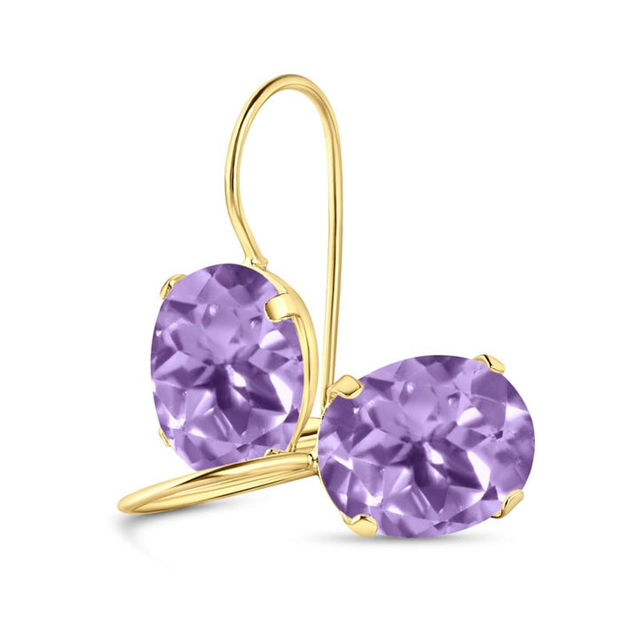 14K Yellow Gold Oval Purple Amethyst 6X8mm Dangle Earrings