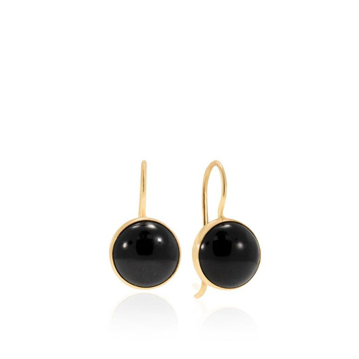 14K Gold Round 8mm Black Onyx Dangle Earrings