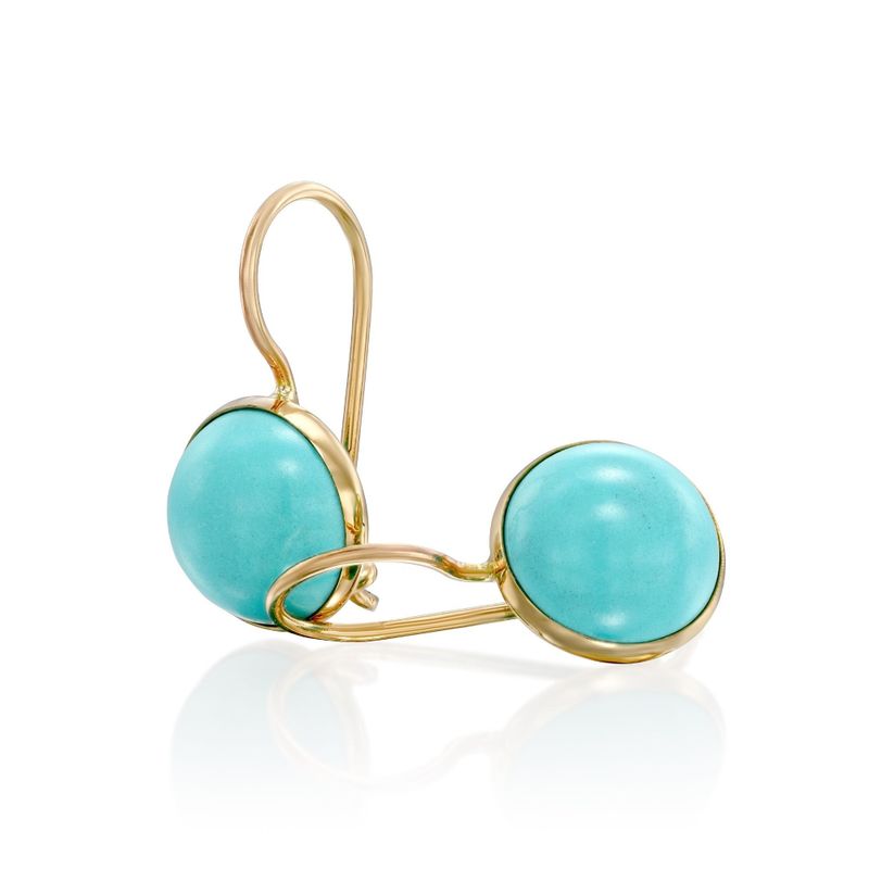 14K Gold Round 8mm Turquoise Dangle Earrings