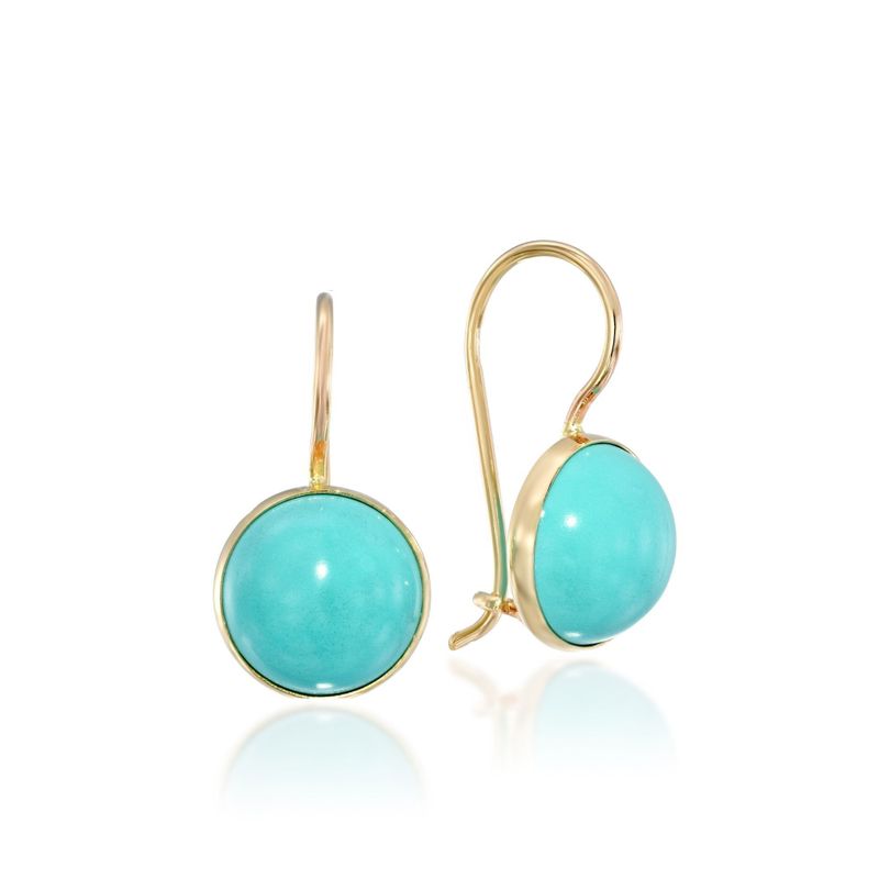 14K Gold Round 8mm Turquoise Dangle Earrings