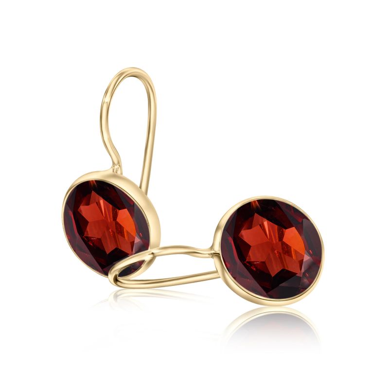 14K Yellow Gold Round Red Garnet 8mm Dangle Earrings