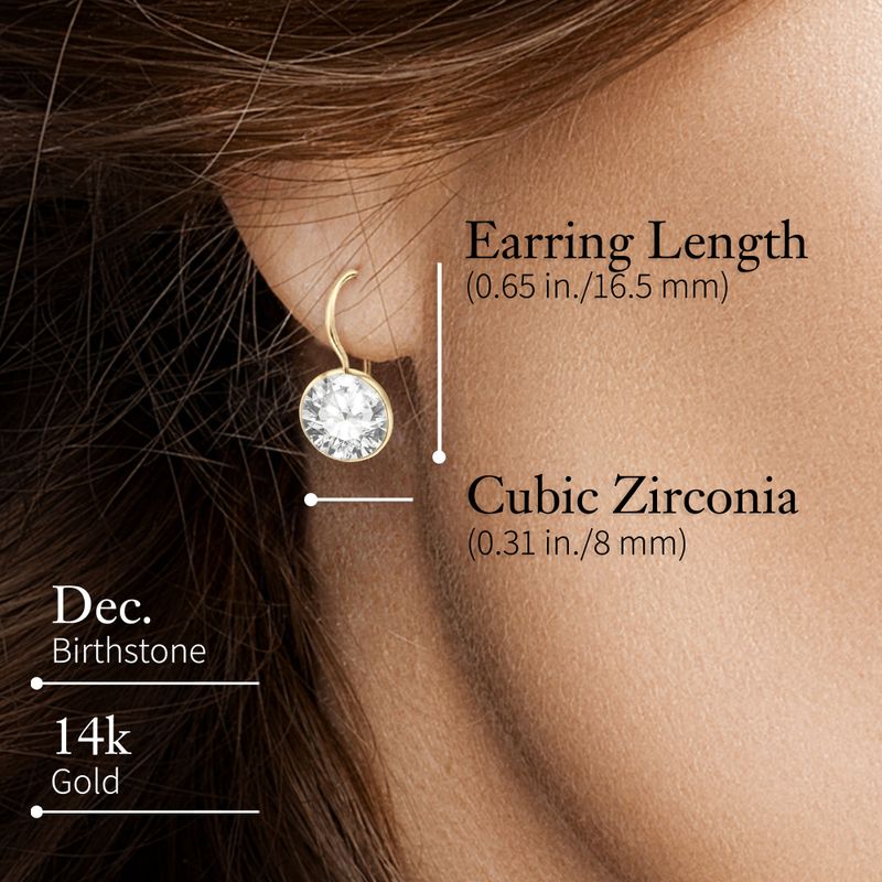 14K Yellow Gold Round White Cubic Zirconia 8mm Dangle Earrings