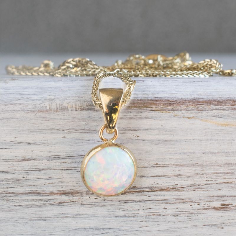 14K Yellow Gold 8mm White Opal Pendant