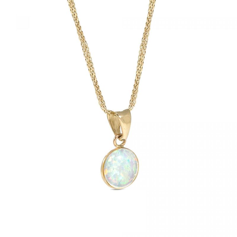 14K Yellow Gold 8mm White Opal Pendant