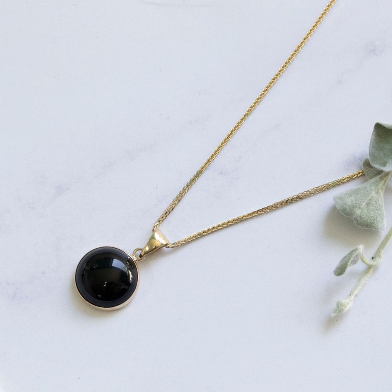 Tiny Baguette Black Onyx Necklace in Gold Plated Silver