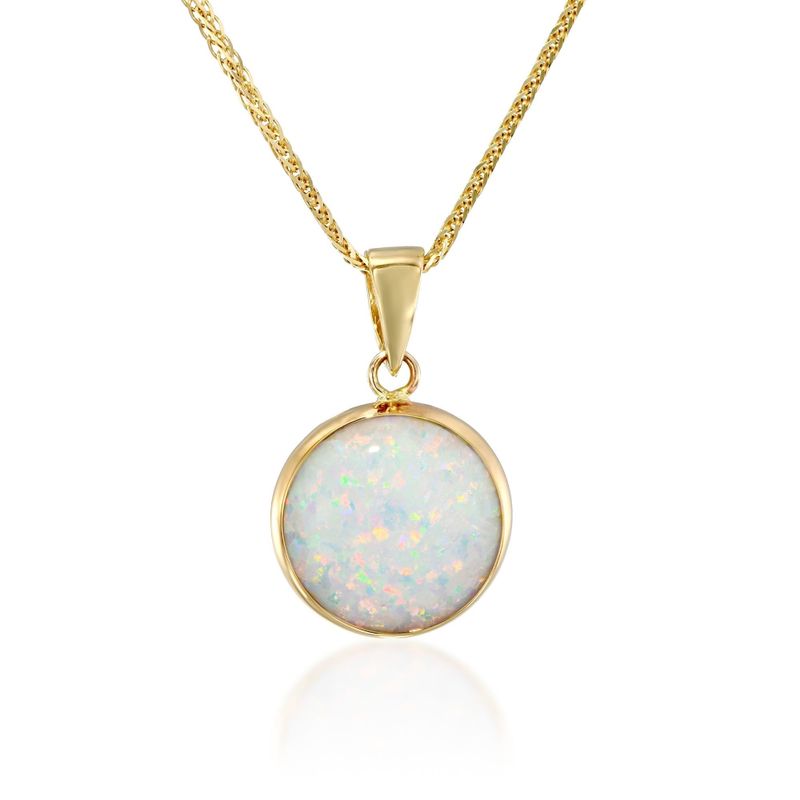 14K Yellow Gold 12mm White Opal Pendant