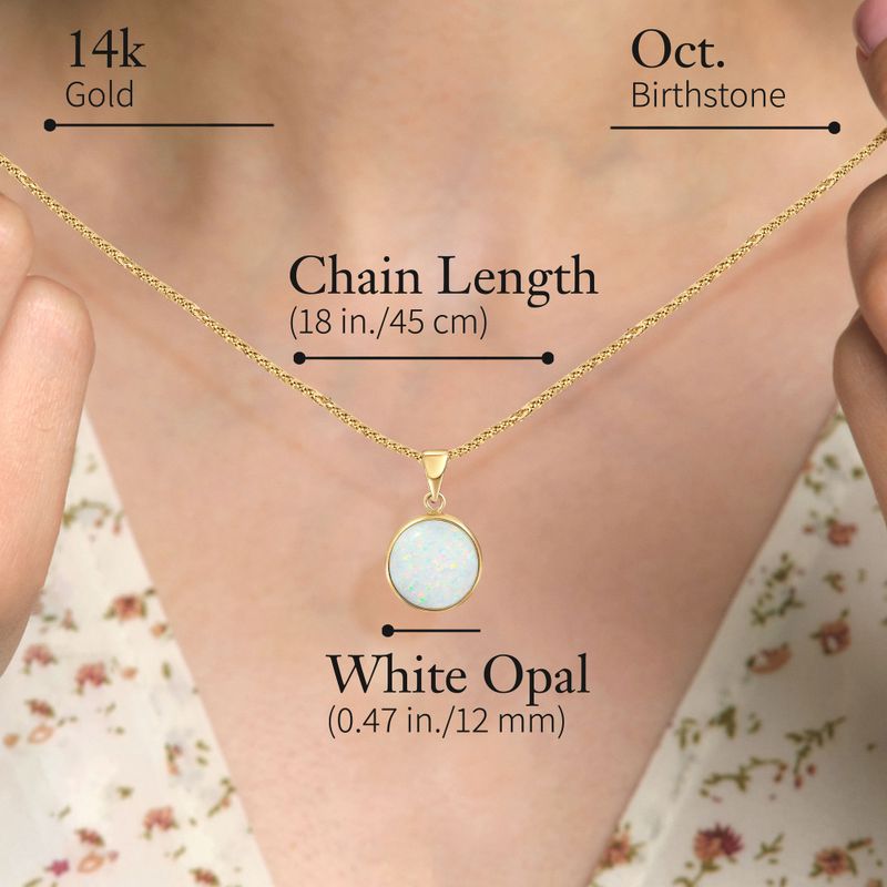 14K Yellow Gold 12mm White Opal Pendant