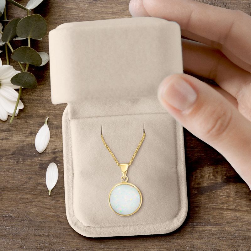 14K Yellow Gold 12mm White Opal Pendant