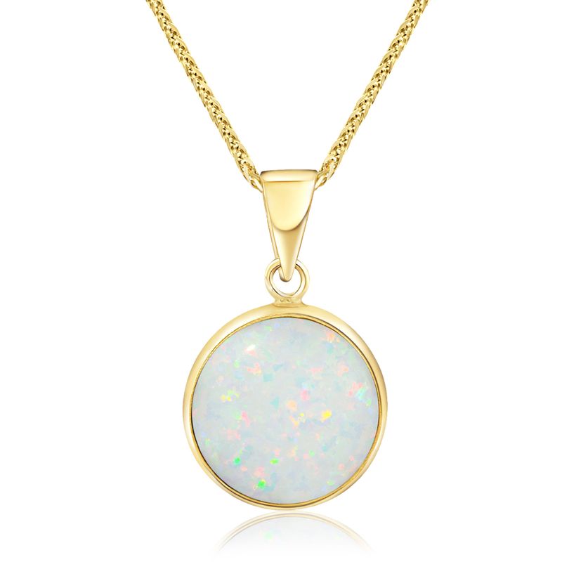 14K Yellow Gold 12mm White Opal Pendant