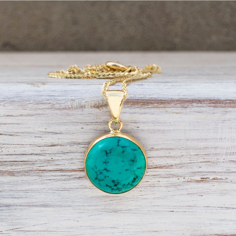 14K Yellow Gold 12mm Turquoise Pendant