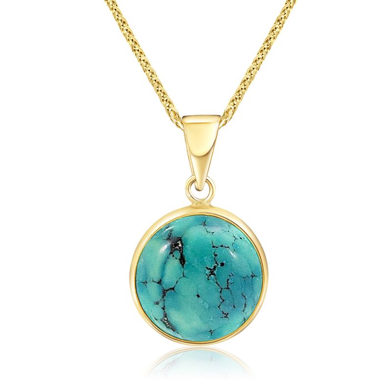 14K Yellow Gold 12mm Turquoise Pendant