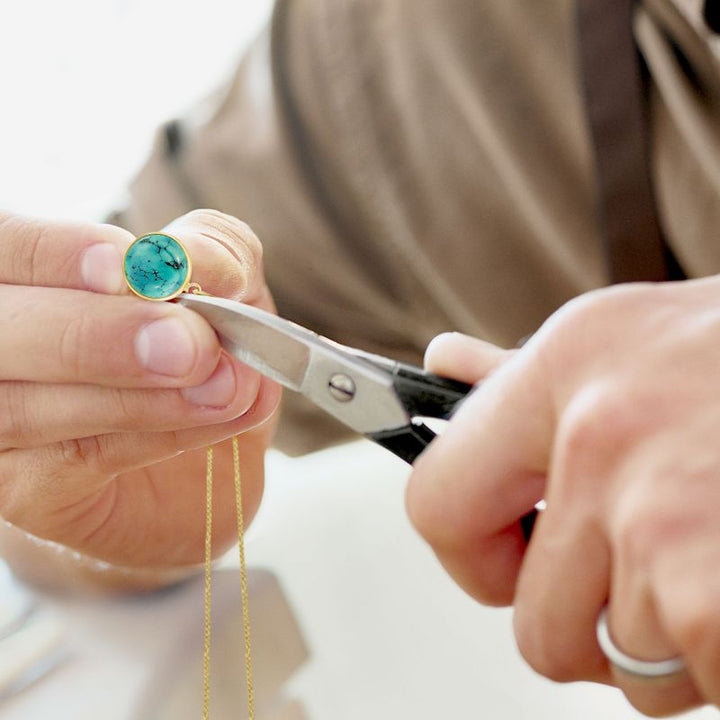 14K Yellow Gold 12mm Turquoise Pendant