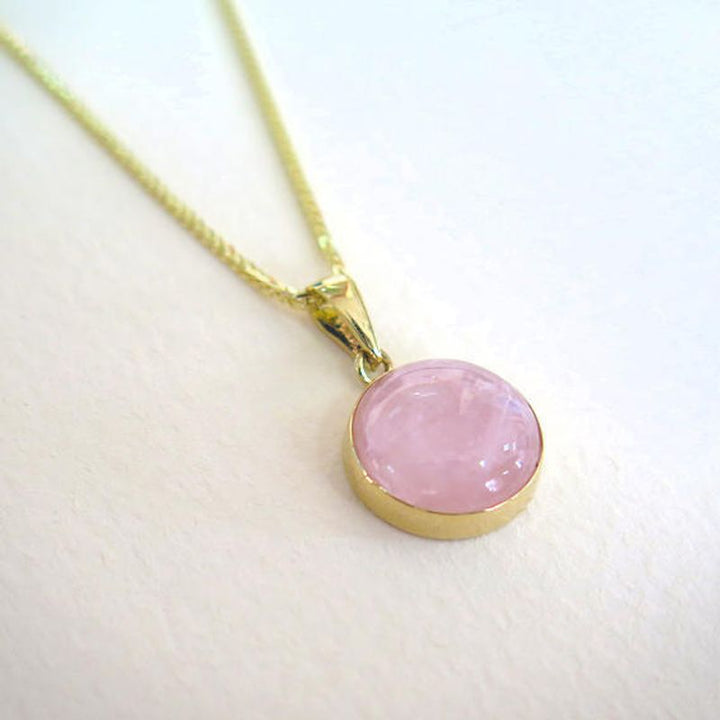 14K Yellow Gold 12mm Roze Quartz Pendant