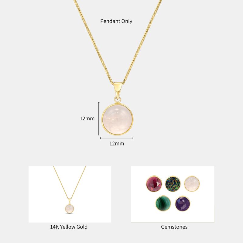14K Yellow Gold 12mm Roze Quartz Pendant