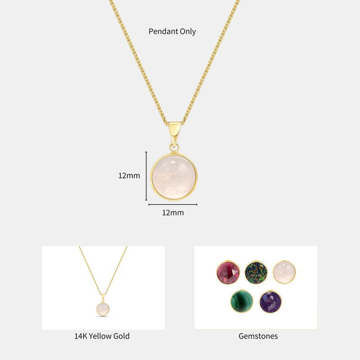 14K Yellow Gold 12mm Roze Quartz Pendant