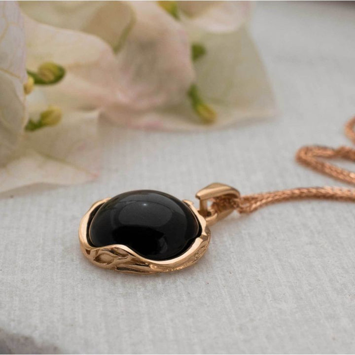 14K Rose gold 12mm Black Onyx Vintage Pendant