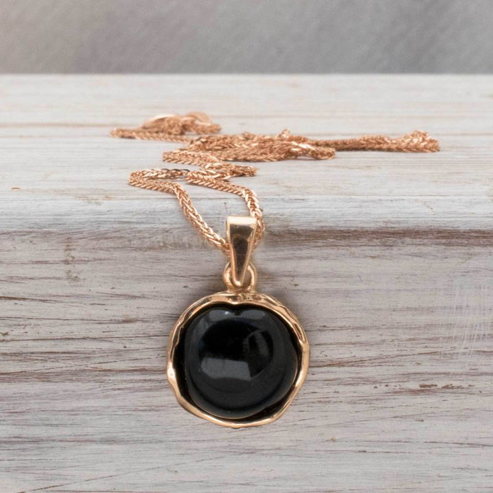 14K Rose gold 12mm Black Onyx Vintage Pendant