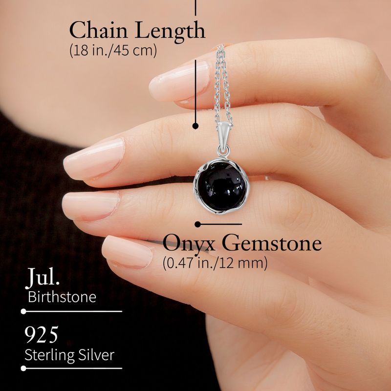 925 Sterling Silver Round Black Onyx 12mm Pendant