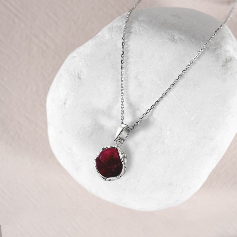 925 Sterling Silver Round Red Garnet 12mm Pendant