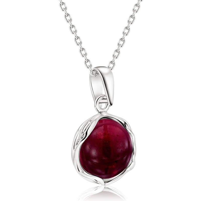 925 Sterling Silver Round Red Garnet 12mm Pendant