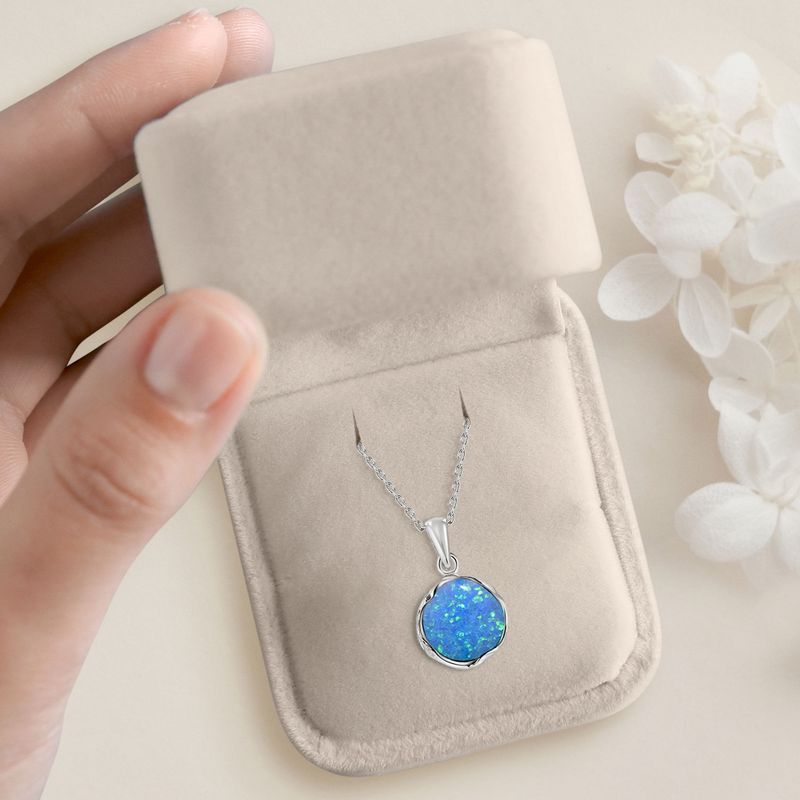 925 Sterling Silver Round Blue Opal 12mm Pendant