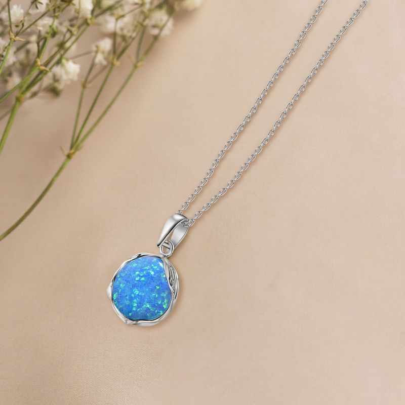 925 Sterling Silver Round Blue Opal 12mm Pendant