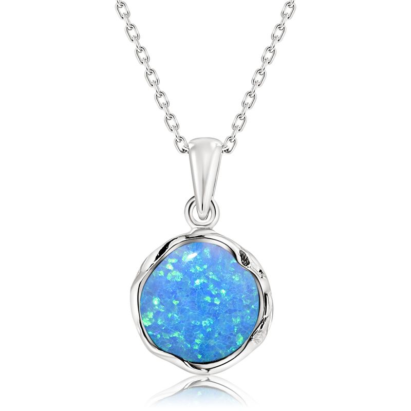 925 Sterling Silver Round Blue Opal 12mm Pendant