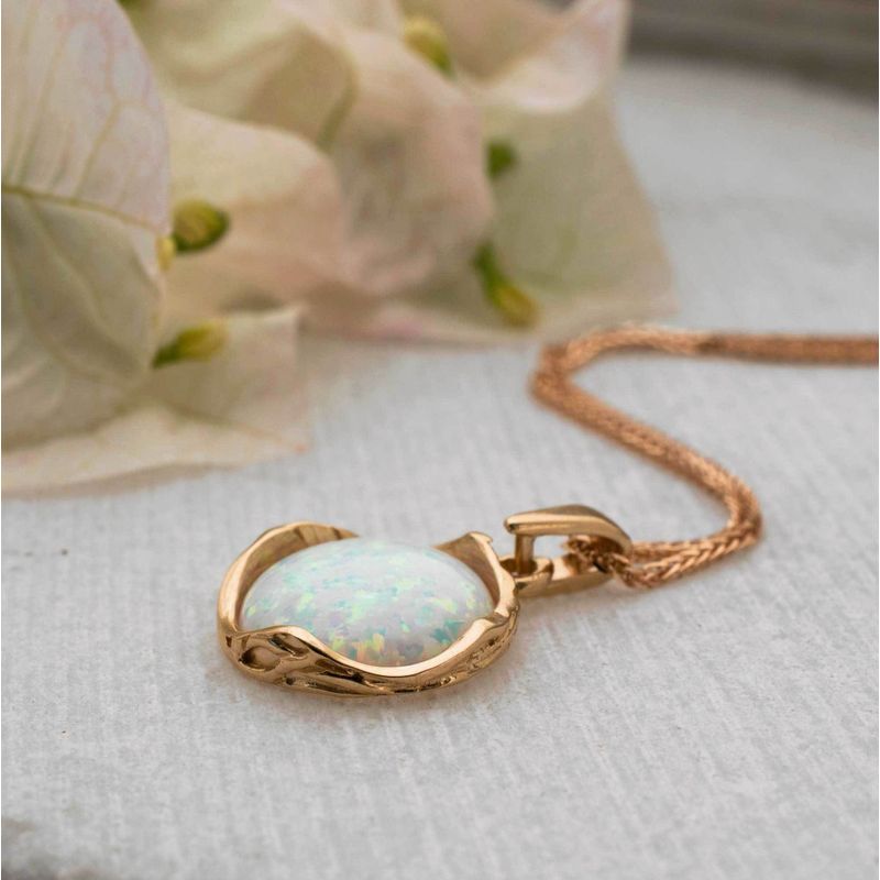 14K Rose gold 12mm White Opal Vintage Pendant