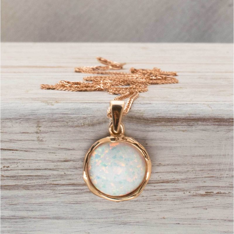 14K Rose gold 12mm White Opal Vintage Pendant