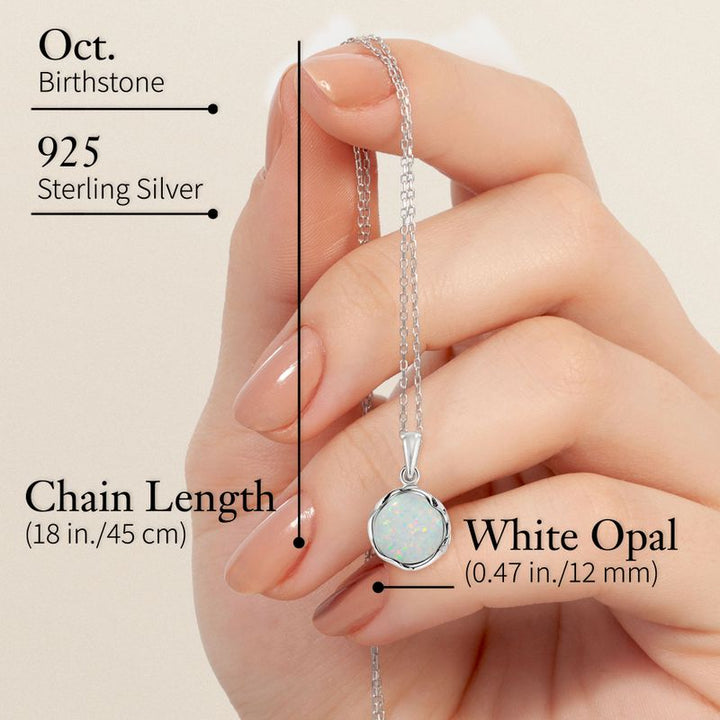 925 Sterling Silver Round White Opal 12mm Pendant