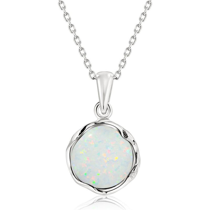 925 Sterling Silver Round White Opal 12mm Pendant