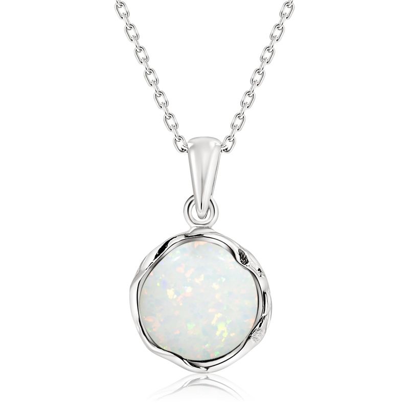 925 Sterling Silver Round White Opal 12mm Pendant