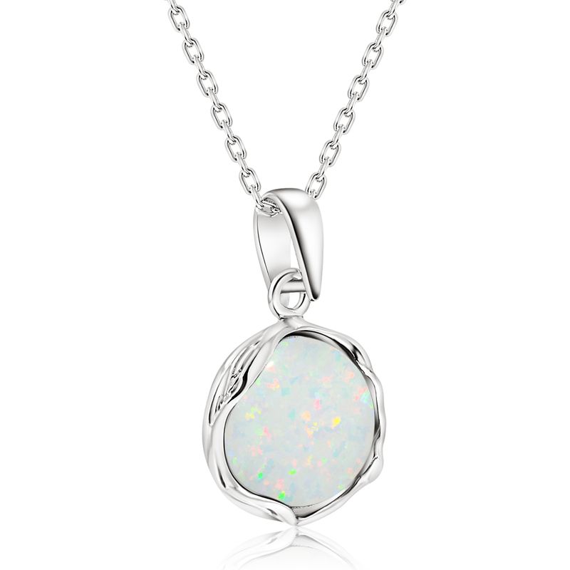 925 Sterling Silver Round White Opal 12mm Pendant