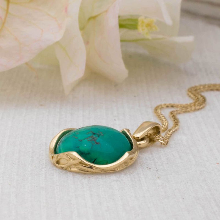 14K Yellow Gold Round Turquoise 12mm Pendant