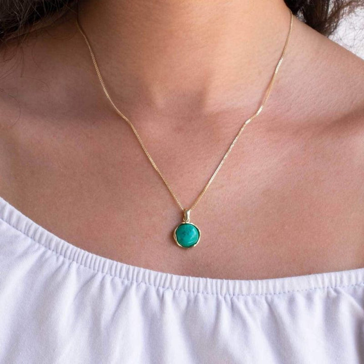 14K Yellow Gold Round Turquoise 12mm Pendant