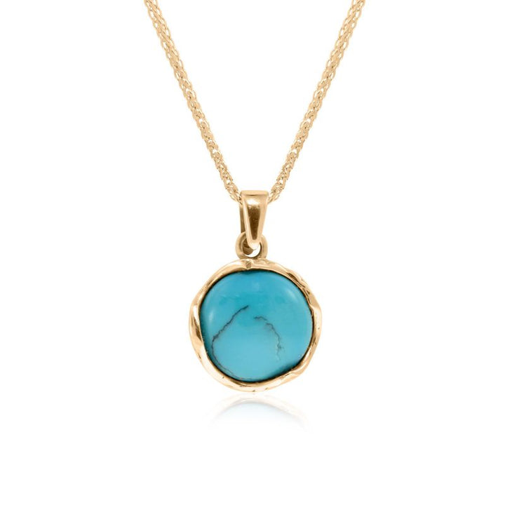 14K Yellow Gold Round Turquoise 12mm Pendant