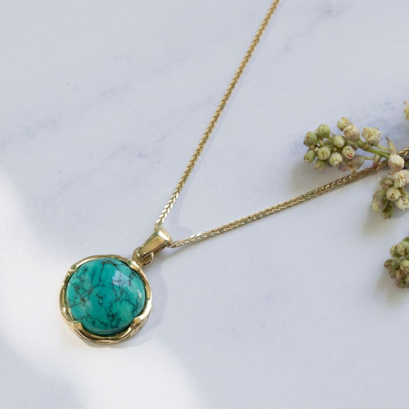 14K Yellow Gold Round Turquoise 12mm Pendant