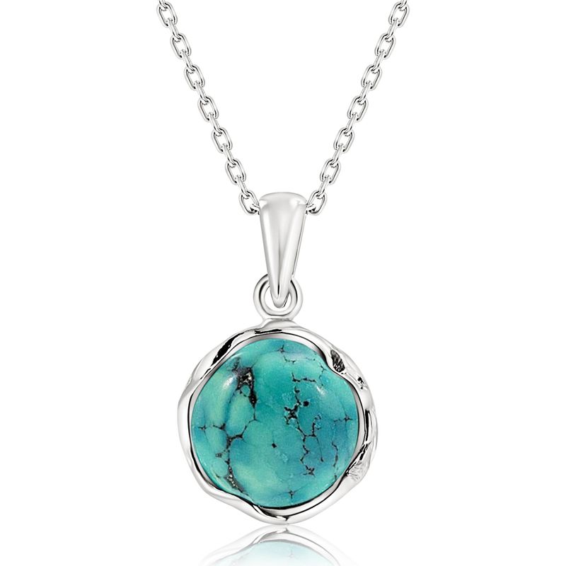 925 Sterling Silver Round Turquoise 12mm Pendant