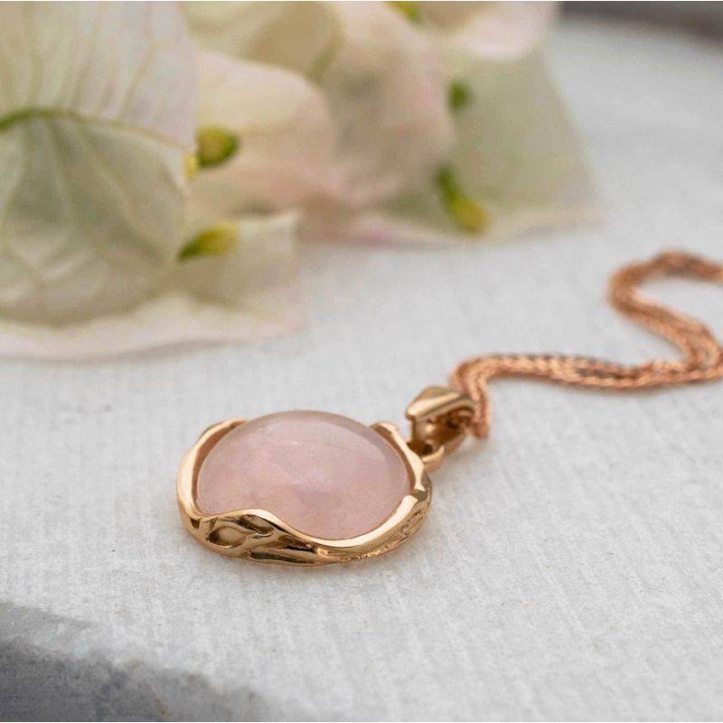 14K Rose gold 12mm Roze Quartz Vintage Pendant