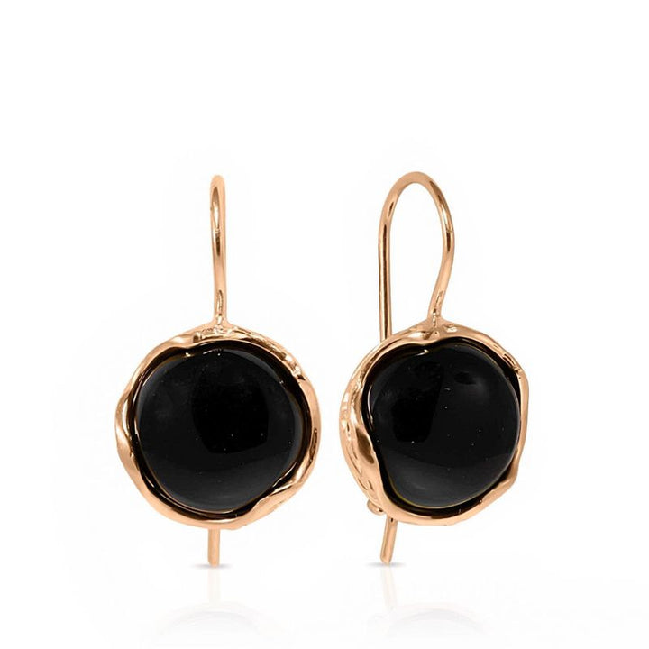 14k Solid Gold 12mm Black Onyx Vintage Earrings