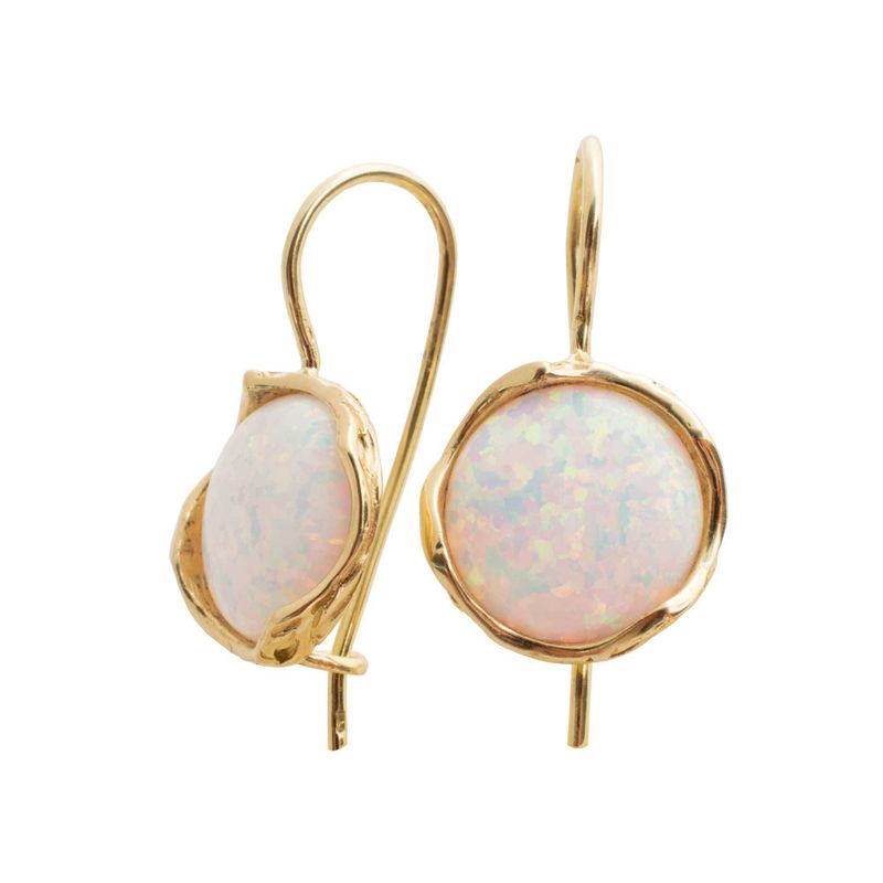 14k Solid Gold 12mm White Opal Vintage Earrings