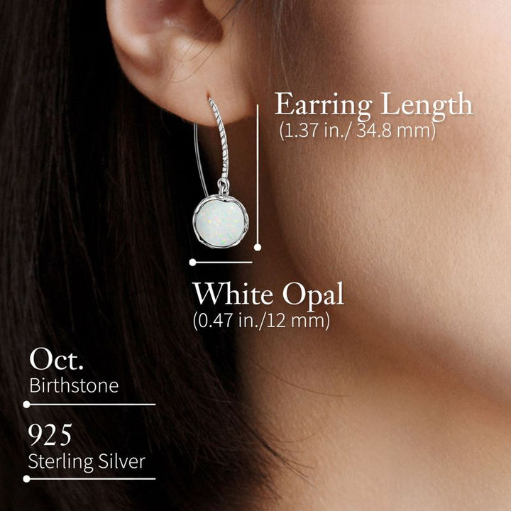925 Sterling Silver Round White Opal 12mm Dangle Earrings