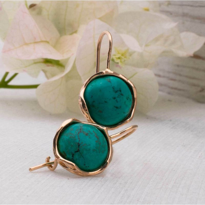 14k Solid Gold 12mm Turquoise Vintage Earrings