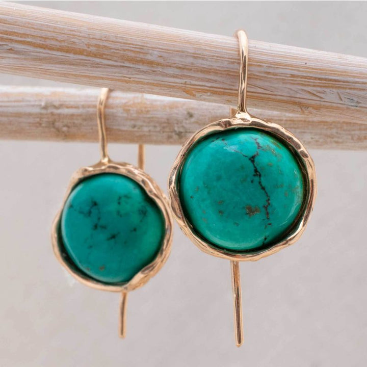 14k Solid Gold 12mm Turquoise Vintage Earrings