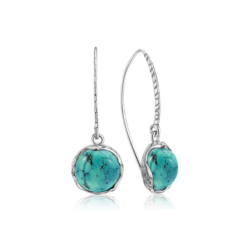 925 Sterling Silver Round Turquoise Dangle Earrings