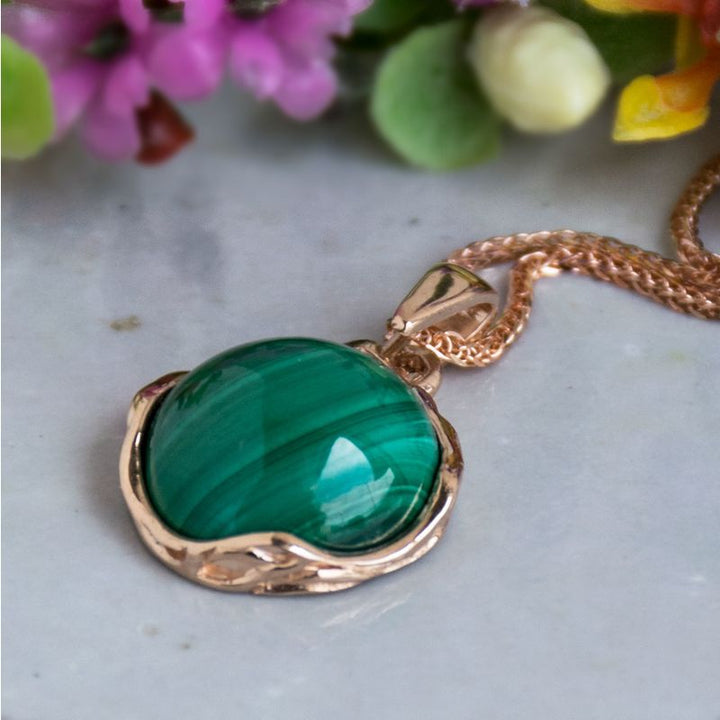 14K Rose gold 12mm Malachite Vintage Pendant