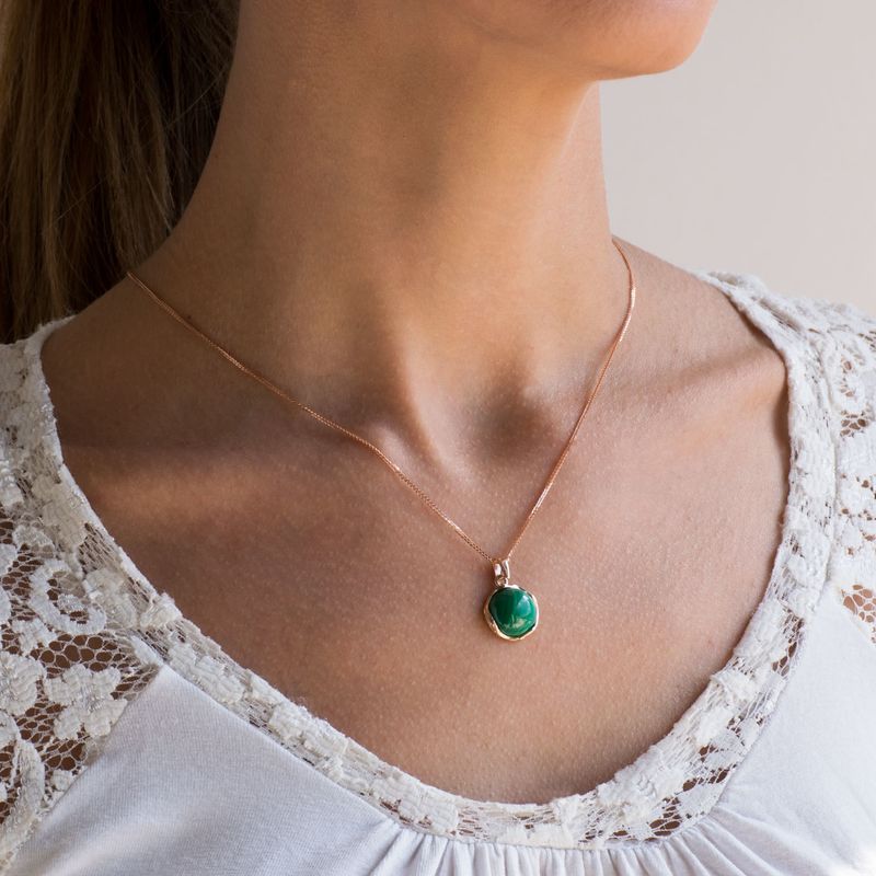 14K Rose gold 12mm Malachite Vintage Pendant